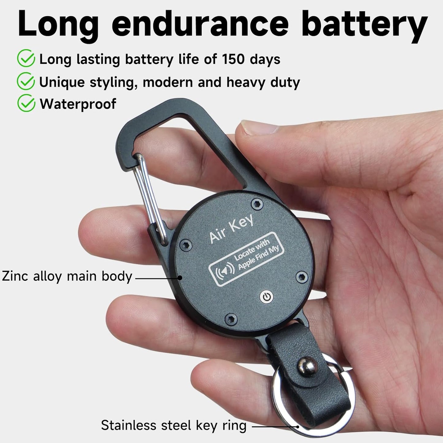 Keychain, Key Finder Works with Apple Find My, llaveros para Hombres,Carabiner Car Key Chains with GPS Tracker, Anti-Lost Keyring Finder Locator, Minimalist Key Holder for Men (iOS Only),Black