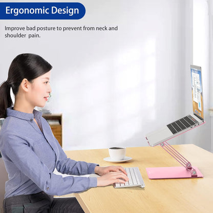 BESIGN LS10 Aluminum Laptop Stand, Ergonomic Adjustable Notebook Stand, Computer Holder Compatible with Air, Pro, Dell, HP, Lenovo More 10-14" Laptops, Pink