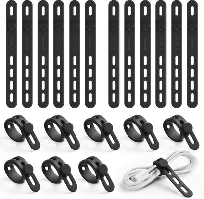 Lamicall 20Pack Silicone Cable Ties, Office Desk Organizer Accessories, Reusable Wire Ties Management with Lock Buckle, Adjustable Charger Cable Strap, Electrical Cord Keeper for Travel Essentials