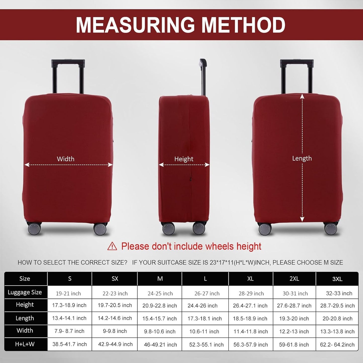 Travel Luggage Cover Suitcase Protector Scratch-Resistant Fit 19-31 Inch Suitcase, Not Included Suitcase (Claret, 3XL(32-33inch))