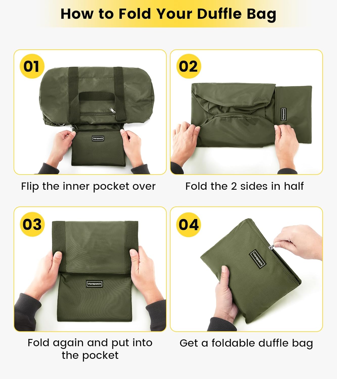 Vorspack Duffel Bag 20-24-28 Inches Foldable Gym Bag for Men Women Duffle Bag Lightweight with Inner Pocket for Travel Sports