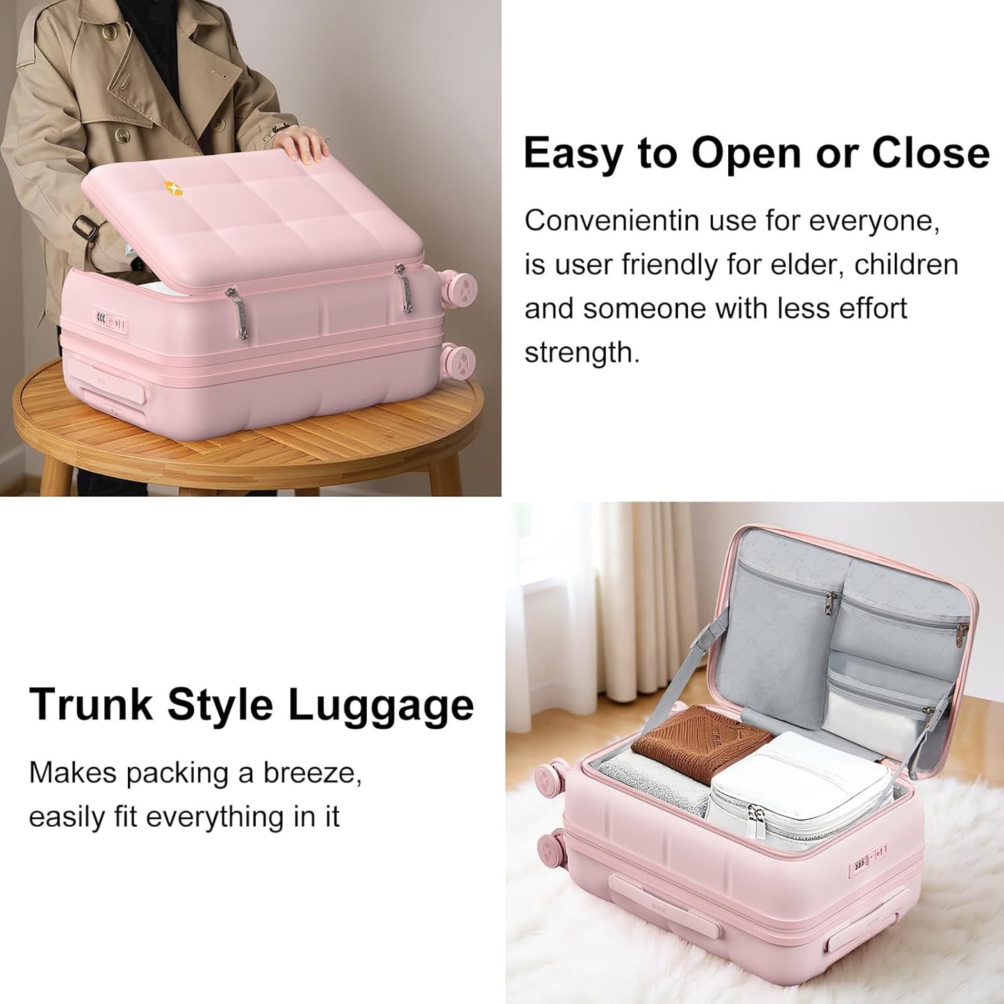 MGB 20 Inch Expandable Carry On Luggage with Wheels PC Hard Shell Suitcase Top Opening Travel Luggage Suitcases for Woman Men Gifts (Pink)