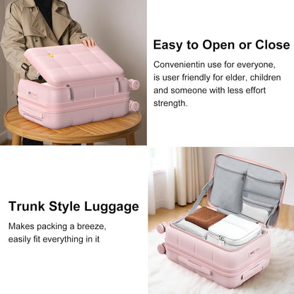 MGB 20 Inch Expandable Carry On Luggage with Wheels PC Hard Shell Suitcase Top Opening Travel Luggage Suitcases for Woman Men Gifts (Pink)
