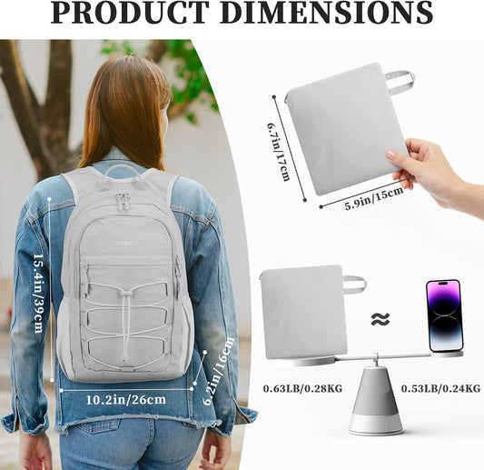 ZOMFELT Hiking Backpack for Women Men, 15L Lightweight Packable Backpack for Trip, Water Resistant Small Travel Backpacks, Foldable daypack for Hiking, Walking, Cycling, Camping, Grey
