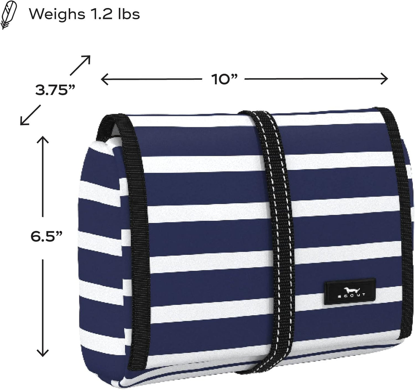 SCOUT Beauty Burrito Hanging Toiletry Bag - Cosmetic Organizer with 3 Compartments, Rolls Up to Pack, Hook for Hanging
