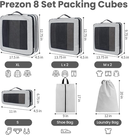 8 Set/6 Set/4 Set Compression Packing Cubes for Travel, Lightweight Vacation Travel Essentials, Travel Accessories for Suitcase Organizer Bags Set, Durable Luggage Organizer