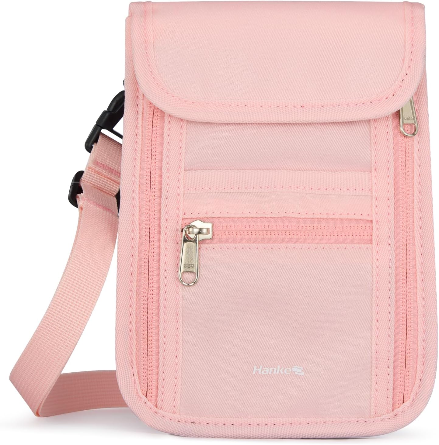 Hanke Passport Holder, Travel Wallet for Womens and Men, Neck Wallet Hidden Passport Pouch for Travel Adjustable Lightweight Thin with 6 compartments (Pink)