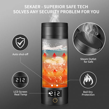 Sekaer Travel Electric Tea Kettle Portable Small Mini Coffee Kettle, with 4 Variable Presets, Personal Hot Water Boiler 304 Stainless Steel with Auto Shut-Off & Boil Dry Protection, SY-618B