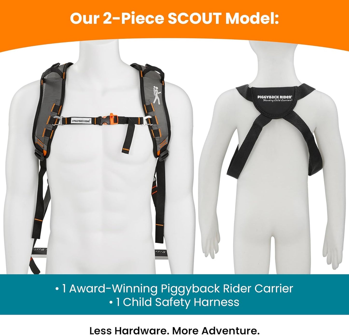 Piggyback Scout Standing Toddler Carrier Backpack - 2-Piece Bundle for Hiking & Travel with Secure Child Safety Harness Included - for Ages 2-4 (Under 50 lbs) - No Accessories Included