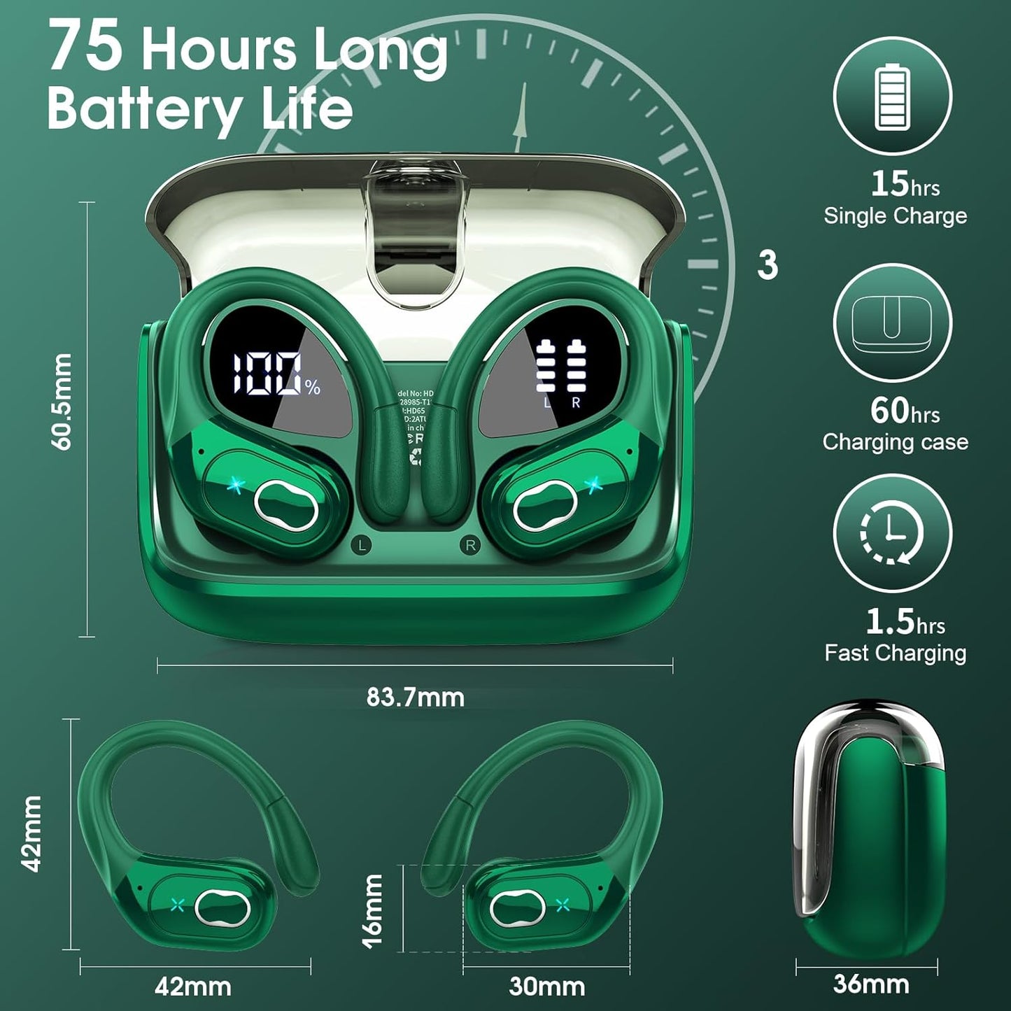 AI Translation Earbuds Real Time, 164 Language Translator Earbud 3-in-1 Bluetooth 5.4 Translator Earbuds with 6 Translation Modes, 75H Translators Headphones with APP for Travel Business, Dark Green