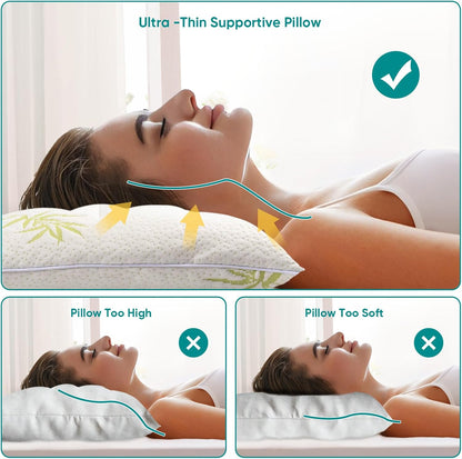MINUPWELL Ultra Thin Pillows, Flat Pillows for Sleeping Thin, 7D High Support 2.5 inch Height Slim Bed Pillows for Stomach Sleeper, Standard Size -18x36 in - Rayon Derived from Bamboo