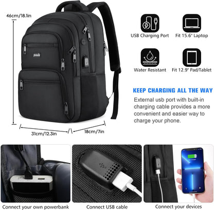 Paude Laptop Backpack,School Backpack Large Bookbag with USB for High School College Students Office Business,Waterproof