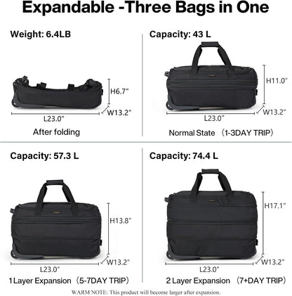 Hanke Expandable Carry On Luggage Suitcases with Wheels Foldable Duffle Bag for Travel Carry On suitcase Weekend Bag for Women Men（Black）