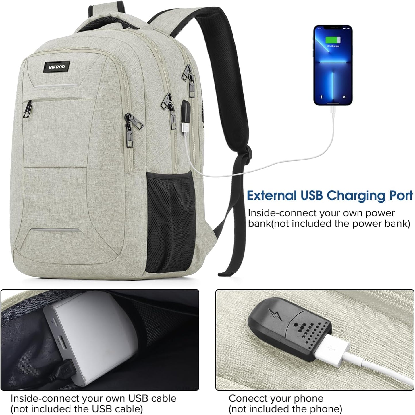 Backpack for Men Women, School Backpacks for Teen Boys, Business Anti Theft Sturdy Travel Laptop Backpack with USB Charging Port, Water Resistant 15.6 Inch Computer Bag Gift, Beige