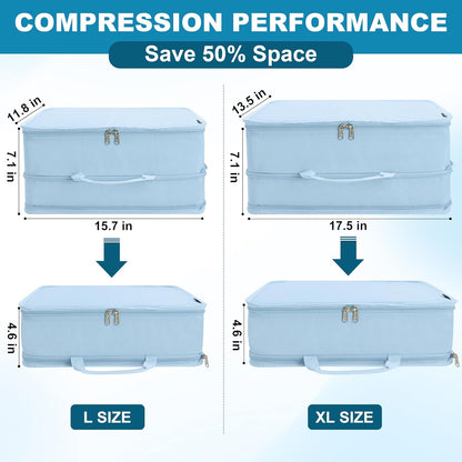 Compression Packing Cubes for Travel Essentials, 2 Pack Expandable Travel Cubes for Packing Bags Suitcase Organizer, Blue