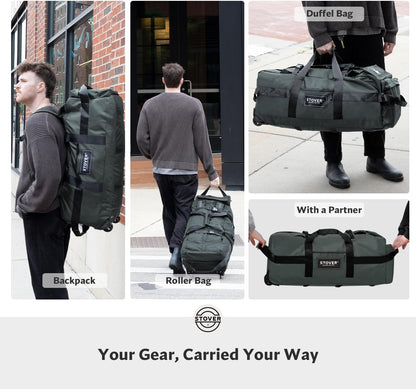 STOVER 80L Rolling Duffel Bag with Wheels, Extra Large 31 Inch Durable Travel Duffle Bag- Rugged, Collapsible, Rollable Design w/Shoulder Straps- Use as Luggage or Backpack for Men/Women (Grey)