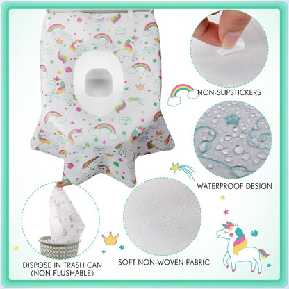 50 Packs Disposable Toilet Seat Covers Extra Large Individually Wrapped for Kids and Adults, Portable Non Slip Waterproof Potty Seat Covers for Toddlers Potty Training, Travel (Unicorn)