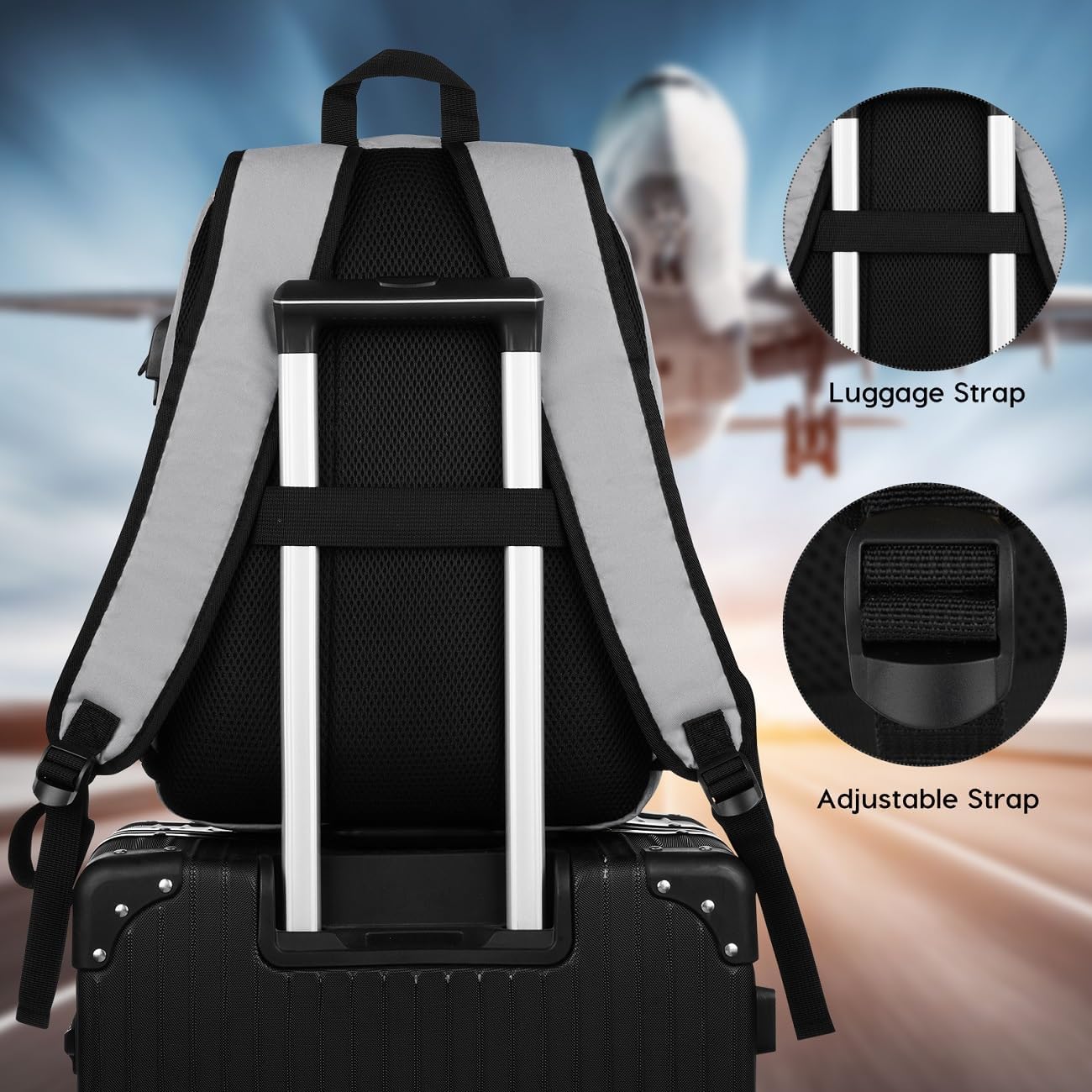 17 Inch Unisex School Backpack,Classic Bookbag Adults and Teens Schoolbag with USB Port for High School College Office Work Travel