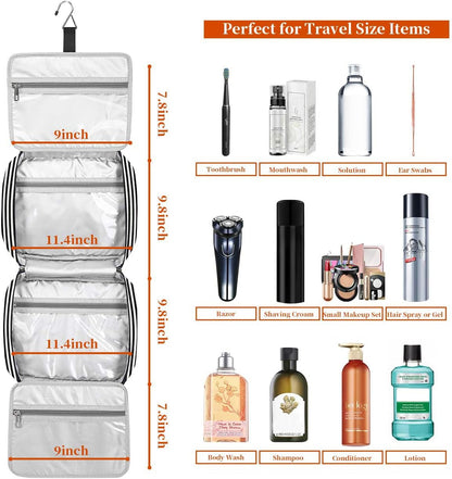 Hanging Travel Toiletry Bag,Large Capacity Cosmetic Travel Toiletry Organizer for Women with 4 Compartments & 1 Sturdy Hook,Perfect for Travel/Daily Use/Christmas