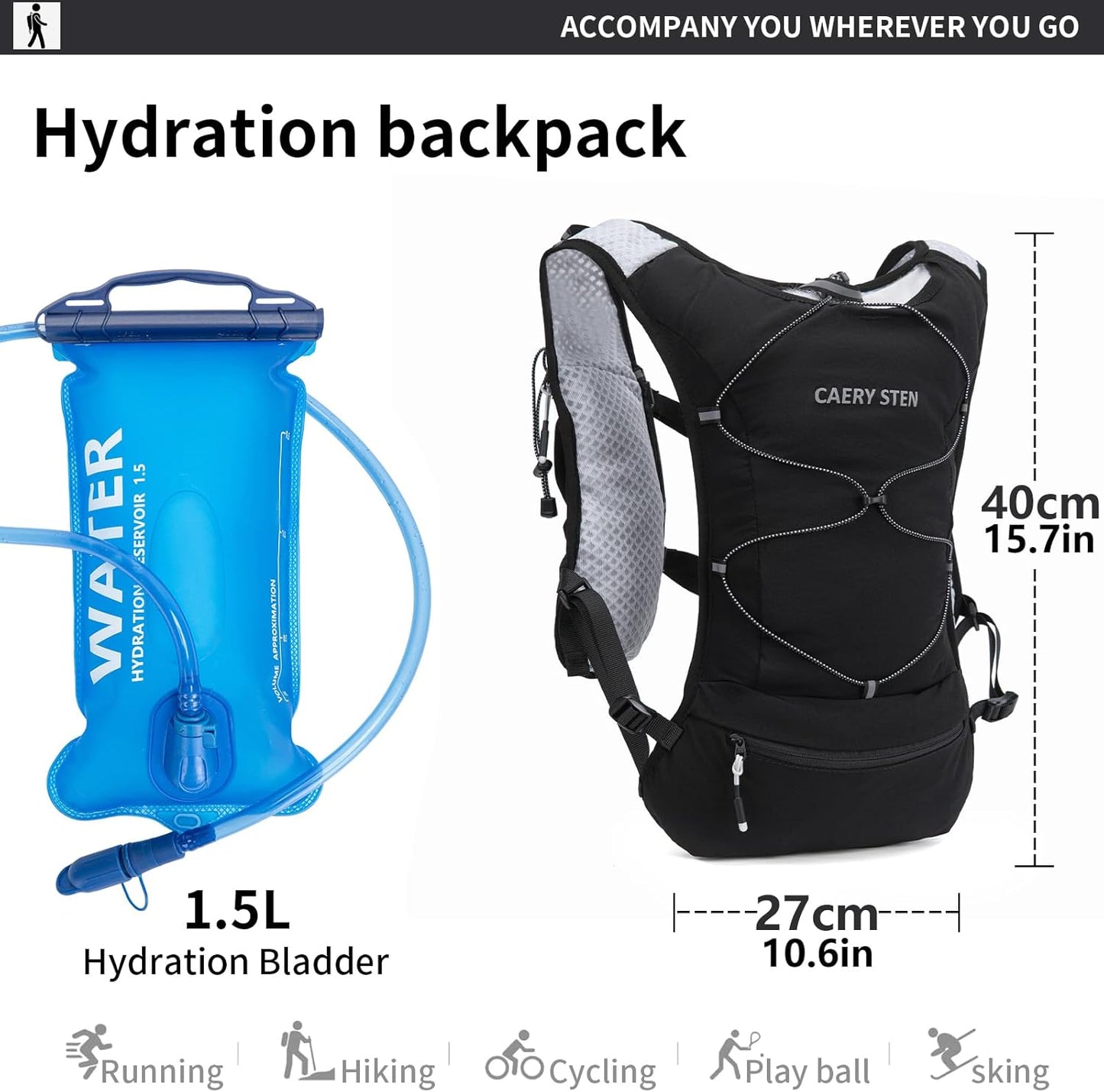 Hydration Backpack, Water Backpack, Women's Running Vest, Running Backpack with Water Bag, Lightweight Hiking Backpack, Men's Cycling Backpack