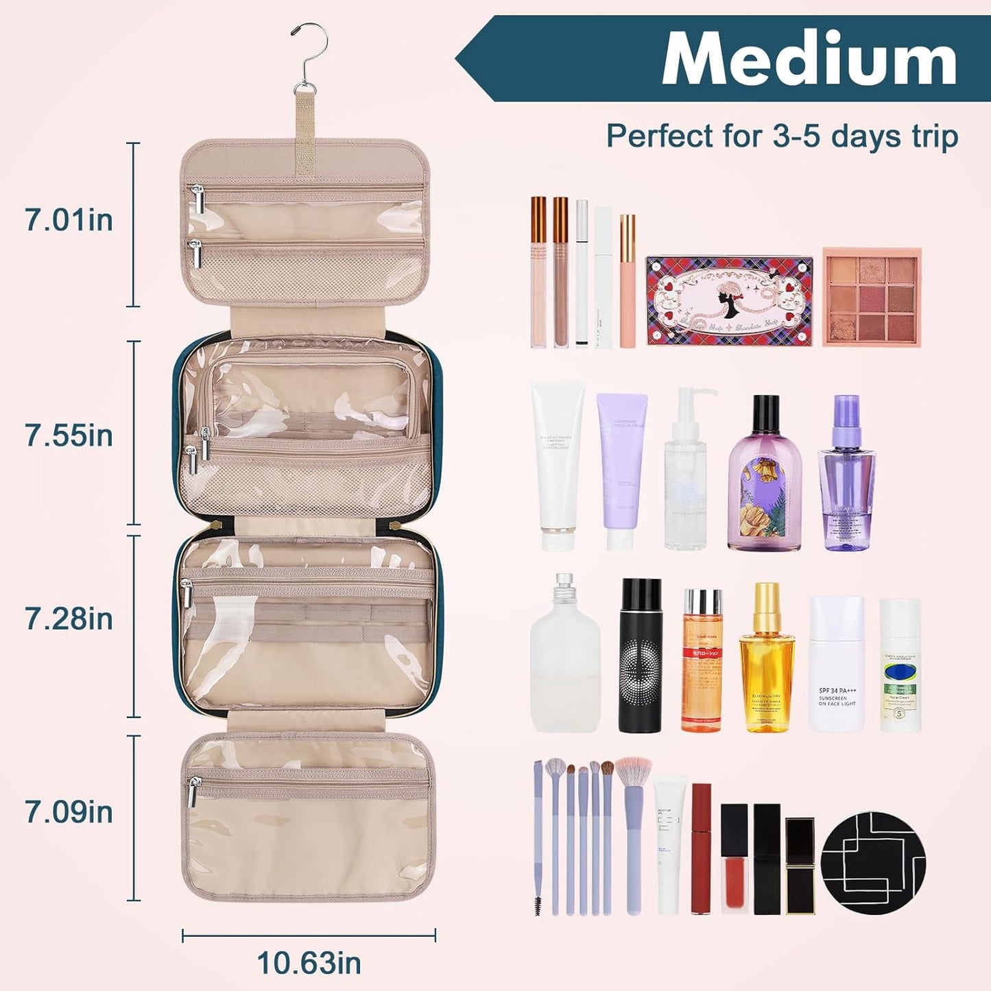 Wedama Toiletry Bag for Women, Medium Cosmetic Travel Bag, Hanging Toiletry Bag for Bathroom, Thickened PVC Waterproof Makeup Bag, Toiletries Bag for Travel Business Trips and Camping, Dark Blue