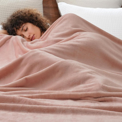 PHF Ultra Soft Fleece Blanket Queen Size, No Shed No Pilling Luxury Plush Cozy 300GSM Lightweight Blanket for Bed, Couch, Chair, Sofa Suitable for All Season, 90" x 90", Rose Pink