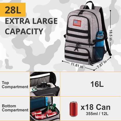 Tactical Double Deck Cooler Backpack for Men,Large Lunch Backpack with 2 Compartment,Soft Cooler Bag