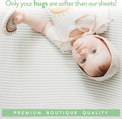 Travel Crib Fitted Sheets Compatible With Guava Lotus, Baby Bjorn, Dream on Me Travel Crib Light Playard – Fits Perfectly on 24 x 42” Mattress Without Bunching Up – Snuggly Soft Jersey Cotton – 2 Pack