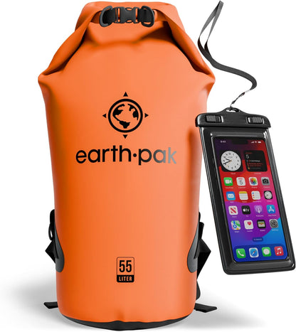 Earth Pak Waterproof Dry Bag - Roll Top Waterproof Backpack Sack Keeps Gear Dry for Kayak with Waterproof Phone Case