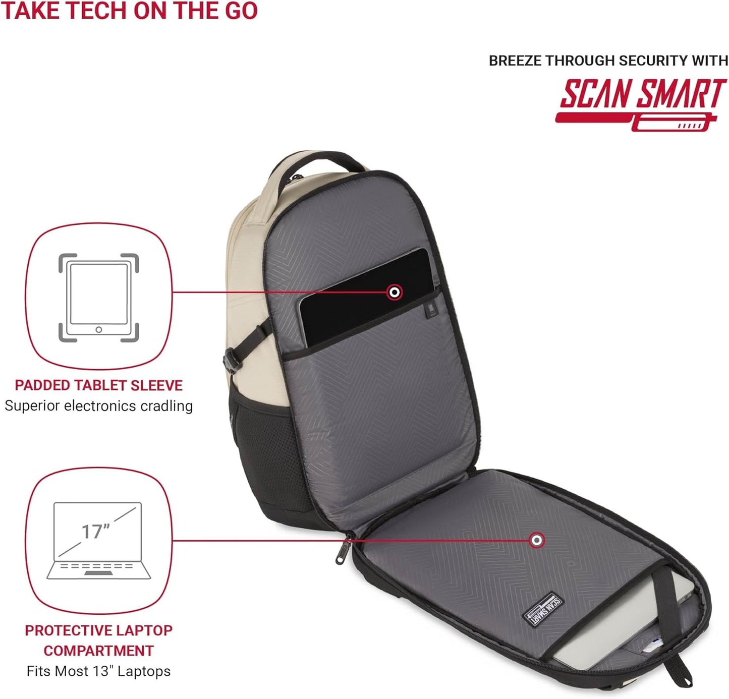 SwissGear Mini 1900 Scansmart Slim Version Laptop Backpack, Oatmeal, 16-Inch