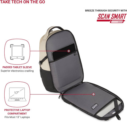 SwissGear Mini 1900 Scansmart Slim Version Laptop Backpack, Oatmeal, 16-Inch