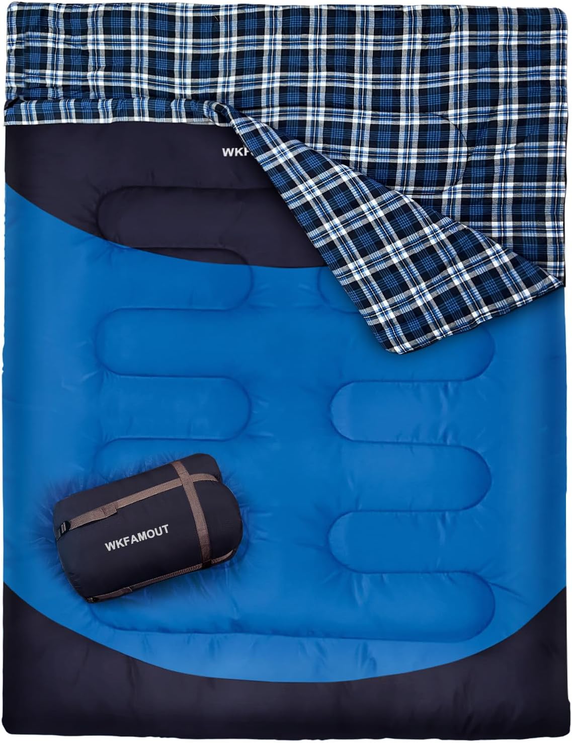 Double Sleeping Bag for Adults Machine Washable 2 Person Camping Sleeping Bag Queen Size Waterproof with Compression Sack for Cold Weather 3-4 Seasons