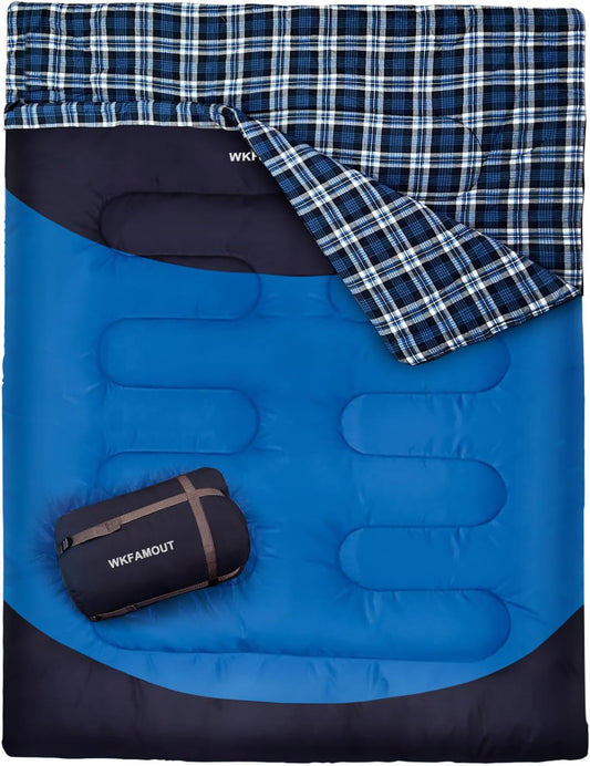 Double Sleeping Bag for Adults Machine Washable 2 Person Camping Sleeping Bag Queen Size Waterproof with Compression Sack for Cold Weather 3-4 Seasons