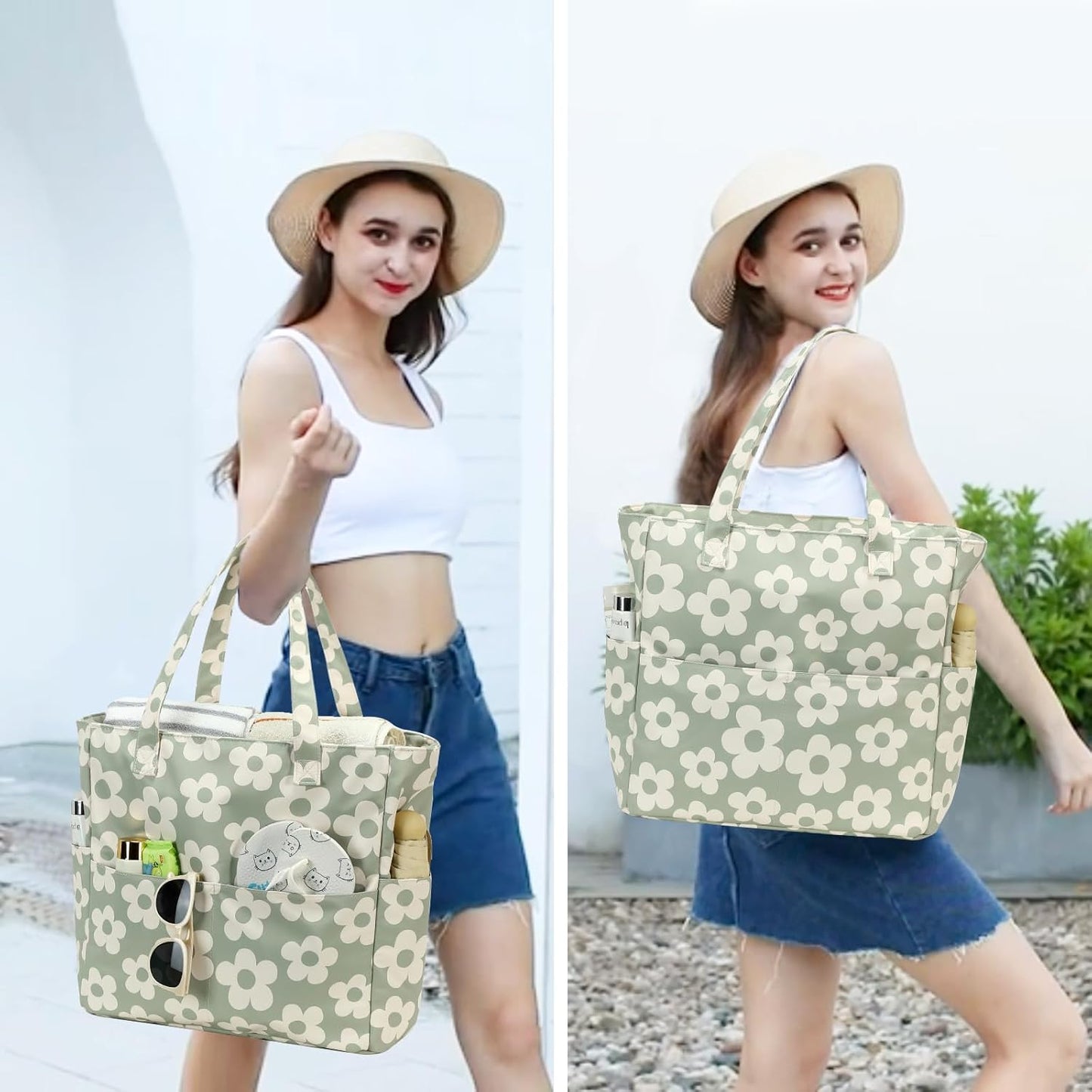 Waterproof Beach Tote Pool Bags for Women Ladies Extra Large Gym Tote Carry On Bag With Wet Compartment for Weekender Travel