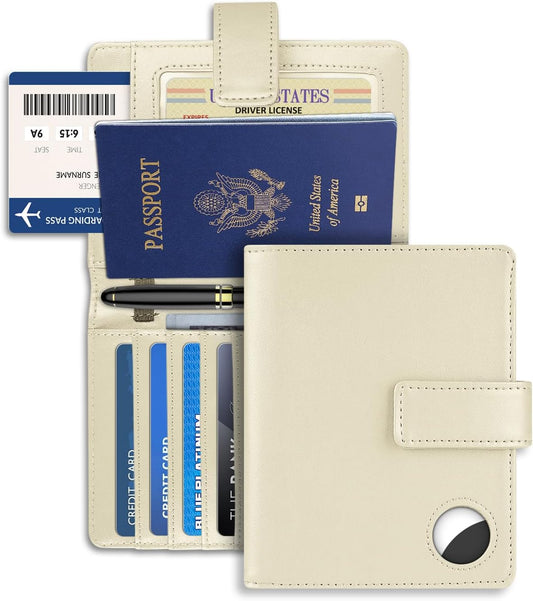 Leather Passport Holder Wallet Cover Case for Women and Men,RFID Blocking,Passport Case,Travel Accessories (White)