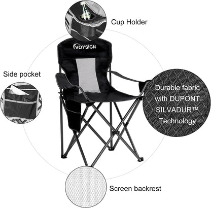 Mesh Folding Camping Chairs for Adults, Oversized Portable Outdoor Chairs, Weight Capacity 325 lbs with Cup Holder, Storage Pocket, Carry Bag