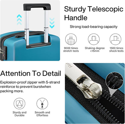 Hanke 20 Inch Hard Shell Suitcases with Spinner Wheels, Lightweight Carry On Luggage 22x14x9 Airline Approved Built-in TSA Lock, Durable Suitcase Rolling Luggage Carry-On Bag(Caribbean Blue)