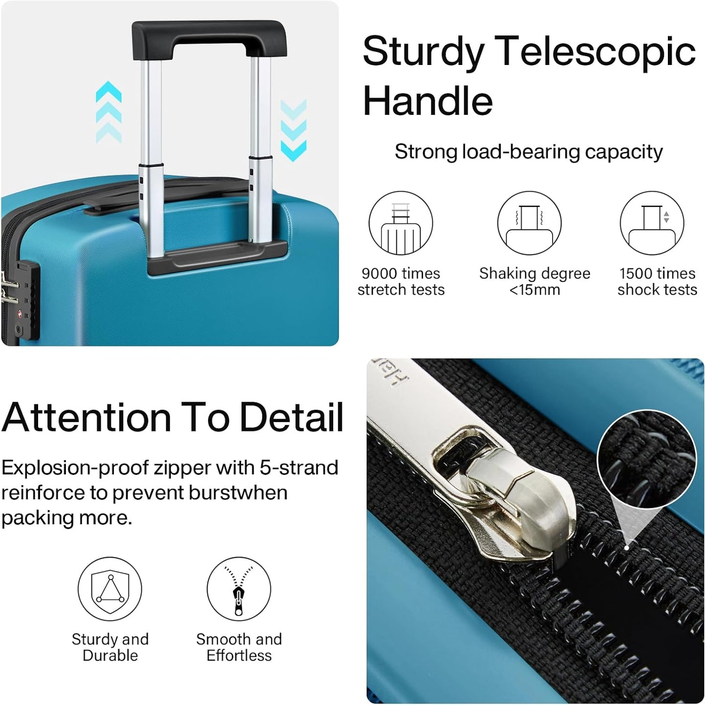 Hanke Hard Shell Luggage Sets 2 Pieces, Carry On and Checked Luggage Sets with Spinner Wheels, Durable PC Hardside Rolling Suitcase for Travel (20/28 Inch, Caribbean Blue)