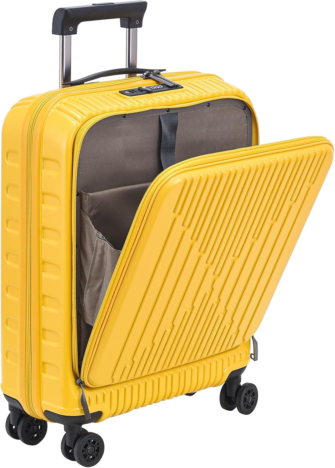 19 Inch Suitcase Hand Luggage with Front Pocket for 15.6" Laptop, 35 * 23 * 55cm, 43L, Ligthweight ABS+PC Hardshell Carry On, Yellow