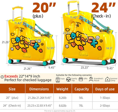 Kids' Lightweight Ride on Luggage with Spinner Wheels & Foldabe Design (Yellow Green Mint, 24"+ Aged 3-12 Toddler)
