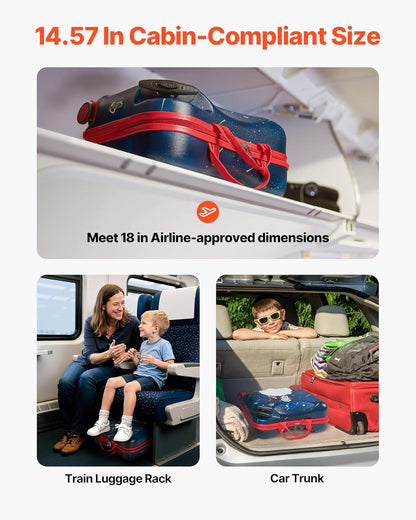 VEVOR Ride-on Luggage, 26 L Capacity, 18 Inches Tow Along Toddler Carry on Luggage with Wheels, Adjustable Shoulder Strap, Lightweight Kids Riding Suitcase for Boys & Girls Aged 3+, Blue & White
