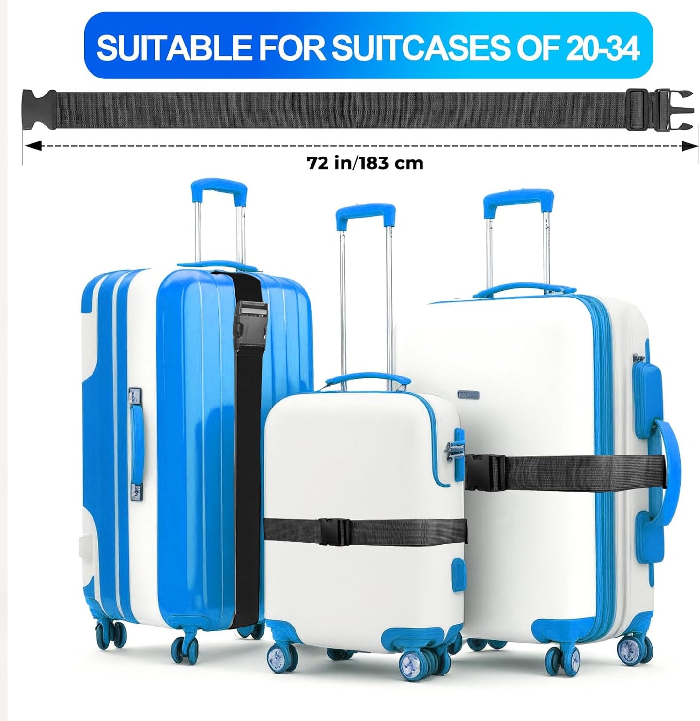 Luggage Straps for Suitcases, Black - Premium Quality Polyester Material, TSA Approved, Adjustable & Versatile, Sturdy Buckle, 4 Pack - Ideal for Travelers