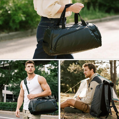 Duffle Bag for Travel, Carry on Gym Bag for Men, Waterproof Sport Bags with Shoe Compartment, 40L Lightweight Weekender Bag for Camping, Hiking, Trips - Black (Basic)