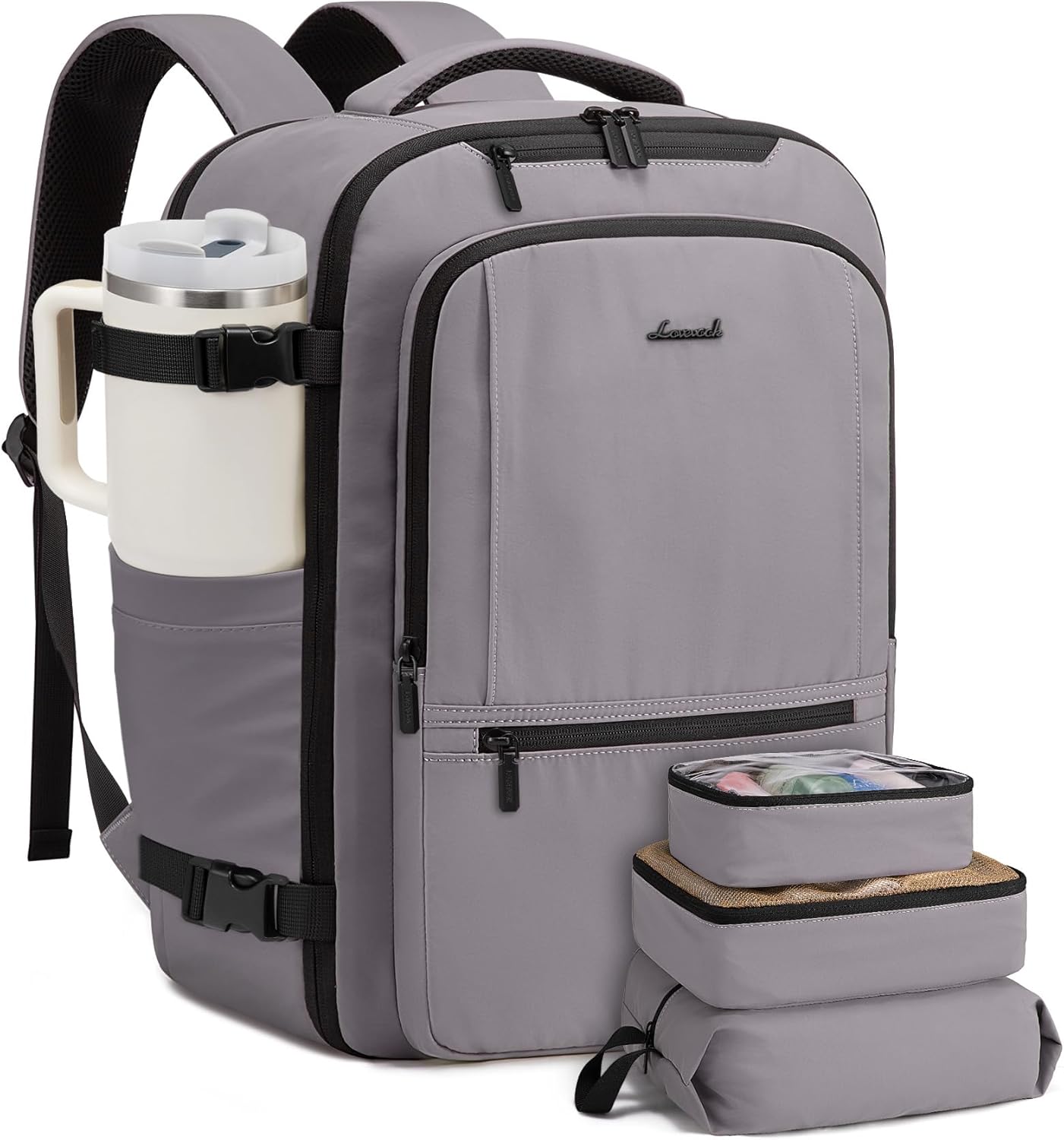 LOVEVOOK Travel Backpack for Women & Men, 60L Large Carry On Backpack Airline Approved, TSA Personal Item Weekender Bag, Water Resistant Laptop Backpacks with 3 Packing Cubes for Travel Essentials