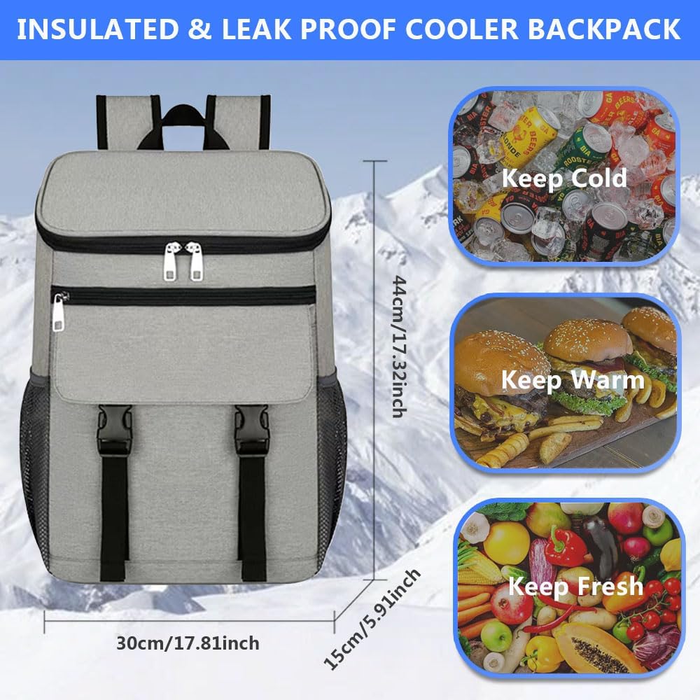 Cooler Backpack, 30 Cans Backpack Coolers Insulated Leak Proof for Men Women, Ice Chest Beach Cooler Bag, Portable Lunch Backpack for Camping Hiking Picnic Travel