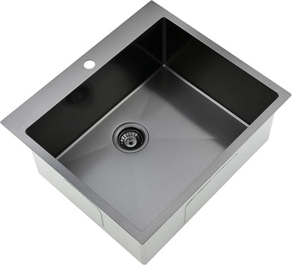 Comllen 25 x 22 Inch Drop In Black Kitchen Sink, Topmount 16 Gauge Stainless - Image 2