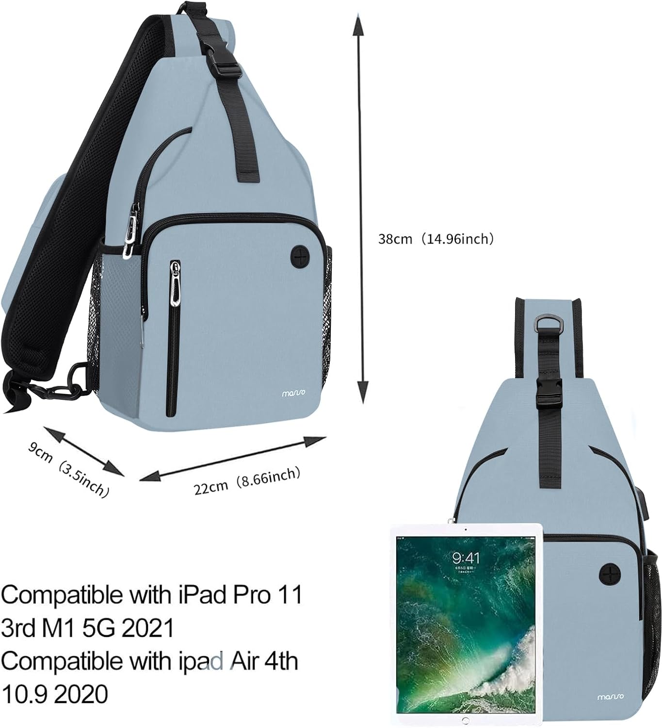 MOSISO Sling Backpack Bag, Crossbody Shoulder Bag Travel Hiking Daypack Chest Bag with Front Square Pocket&USB Charging Port