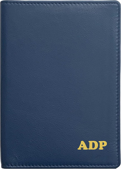 Personalized Monogrammed Navy Leather RFID Passport Wallet