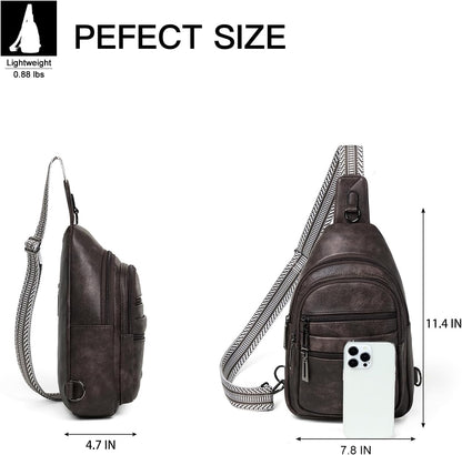 Sling Bag for Women Crossbody Fanny Pack Sling Purse Backpack Vegan Leather Travel Cross Over Shoulder Bag Coffee
