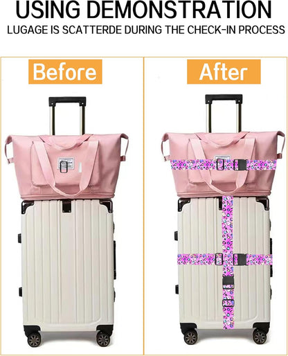 Luggage Straps for Suitcases, Adjustable Travel Belt, Durable Wide Luggage Strap, Cute Suitcase Strap Identifiers with Buckle, Bag Straps for Luggage, Cute Purple Leopard